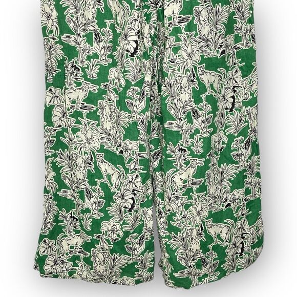 C&C California 100% Linen Green Floral Wide Leg Pants Women Size Small Lagenlook - Picture 6 of 9